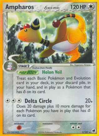 Ampharos (1/101) (Delta Species) (Stamped) [EX: Dragon Frontiers]-1