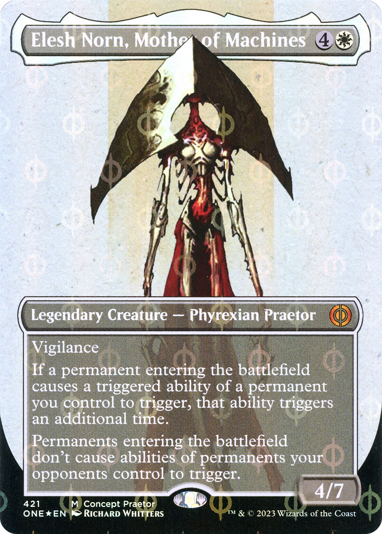 Elesh Norn, Mother of Machines (Borderless Concept Praetors Step-and-Compleat Foil) [Phyrexia: All Will Be One]-1