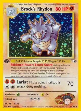 Brock's Rhydon 002  - Unlimited Holofoil Gym Heroes - Holo Rare-1