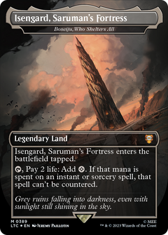 Isengard, Saruman's Fortress - Boseiju, Who Shelters All (Surge Foil Realms and Relics) [The Lord of the Rings: Tales of Middle-Earth Commander]-1