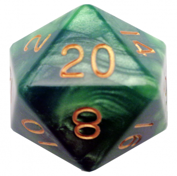 35mm Mega Acrylic d20 Dice: Green/Light Green w/ Gold Numbers