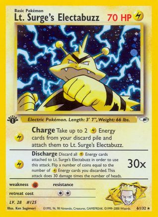 Lt. Surge's Electabuzz (6) 006  - Unlimited Holofoil Gym Heroes - Holo Rare-1