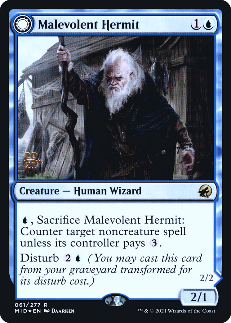 Malevolent Hermit // Benevolent Geist [Innistrad: Midnight Hunt Prerelease Promos]-3