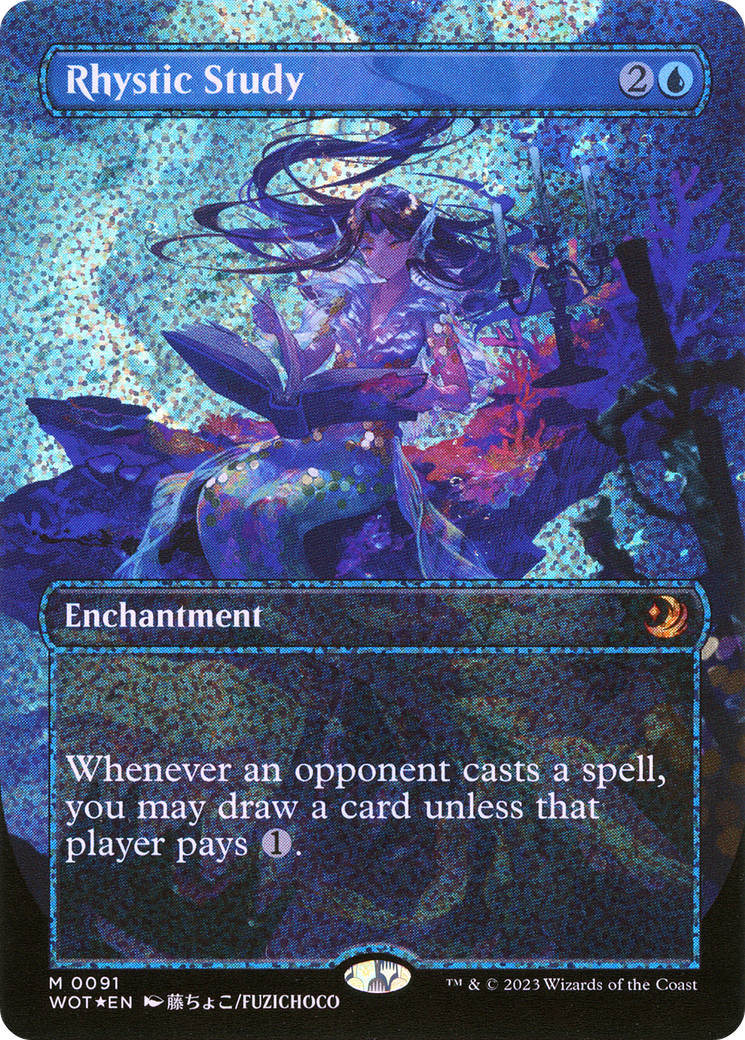 Rhystic Study (Anime Borderless) (Confetti Foil) [Wilds of Eldraine: Enchanting Tales]-1