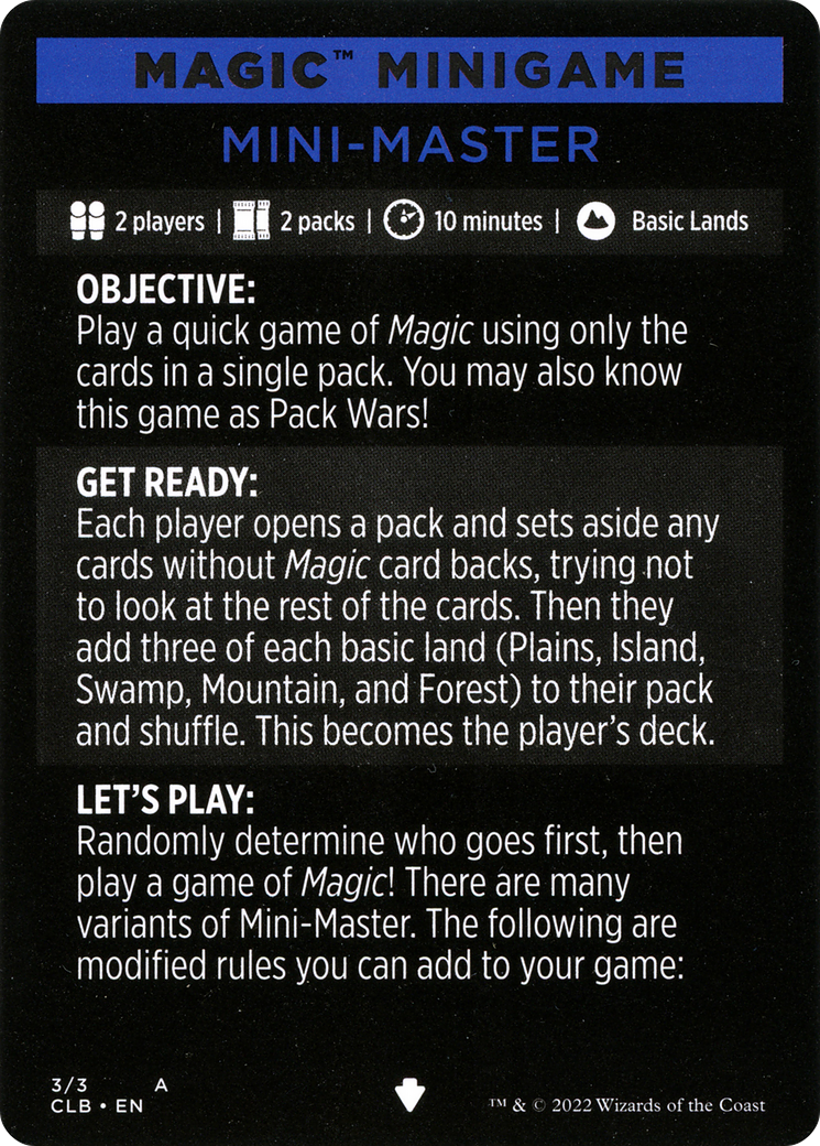 Mini-Master // Mini-Master (cont'd) (MCLB-003) - Commander Legends: Battle for Baldur's Gate Minigames-1