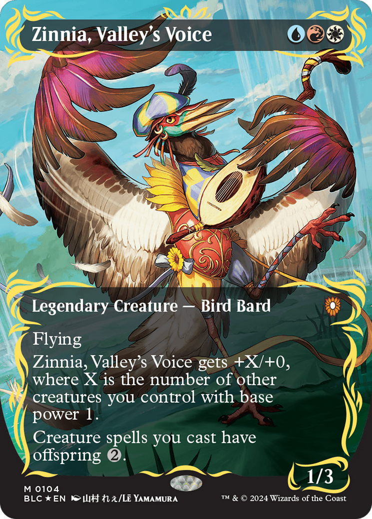 Zinnia, Valley's Voice (Borderless) (Raised Foil) [Bloomburrow Commander]-1
