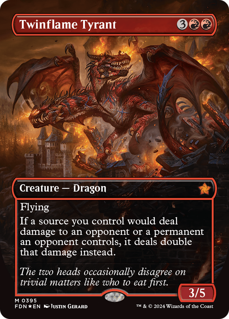 Twinflame Tyrant (Borderless) (Mana Foil) [Foundations]-1
