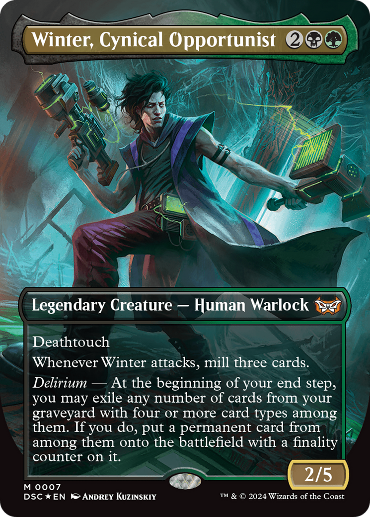 Winter, Cynical Opportunist (Borderless) [Duskmourn: House of Horror Commander]-1