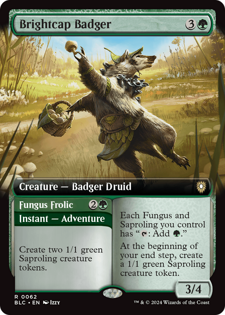 Brightcap Badger // Fungus Frolic (Extended Art) [Bloomburrow Commander]-1