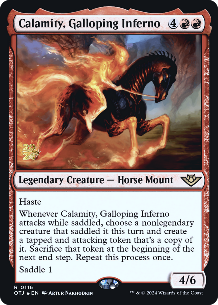 Calamity, Galloping Inferno [Outlaws of Thunder Junction Prerelease Promos]-1