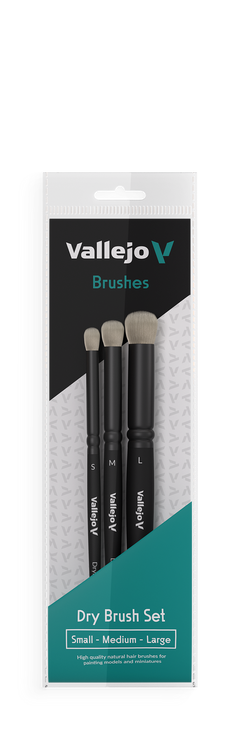 Vallejo Hobby Brushes: Dry Brush Set - Natural Hair (S, M & L-1