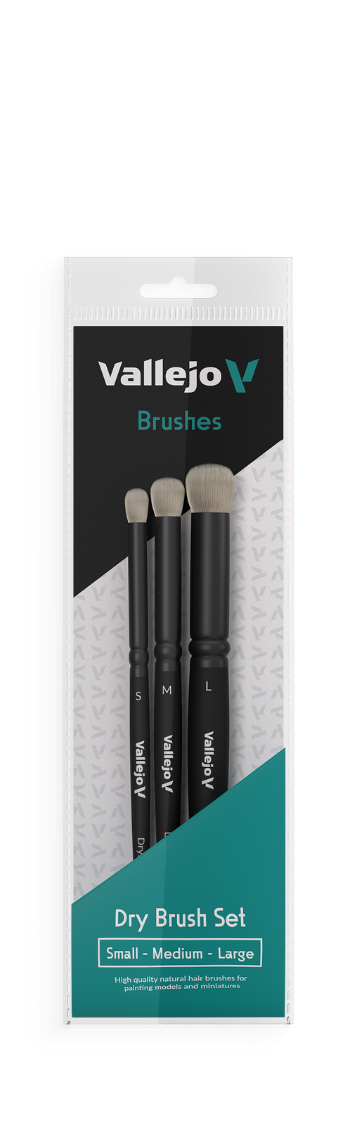 Vallejo Hobby Brushes: Dry Brush Set - Natural Hair (S, M & L