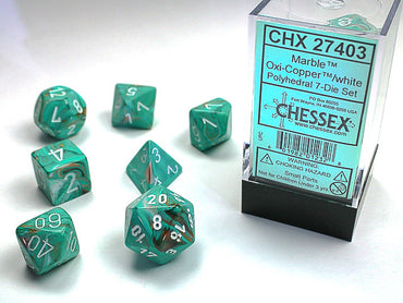 Chessex: Marble Mini-Polyhedral Oxi-Copper/ White 7-Die Set