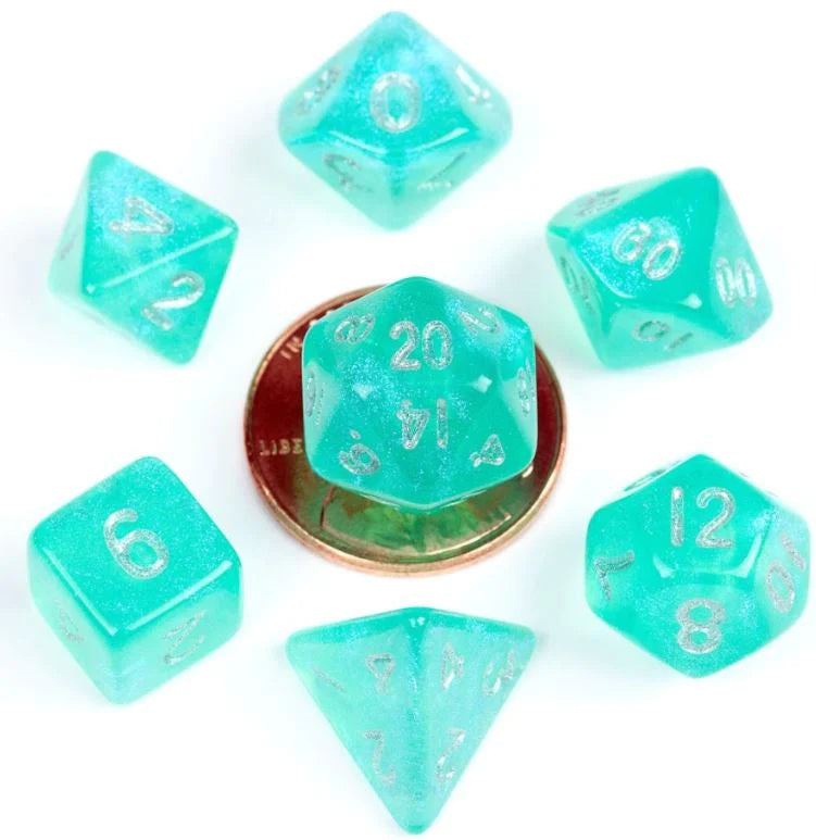 MDG 10mm Mini Polyhedral Dice Set: Stardust Turquoise-1