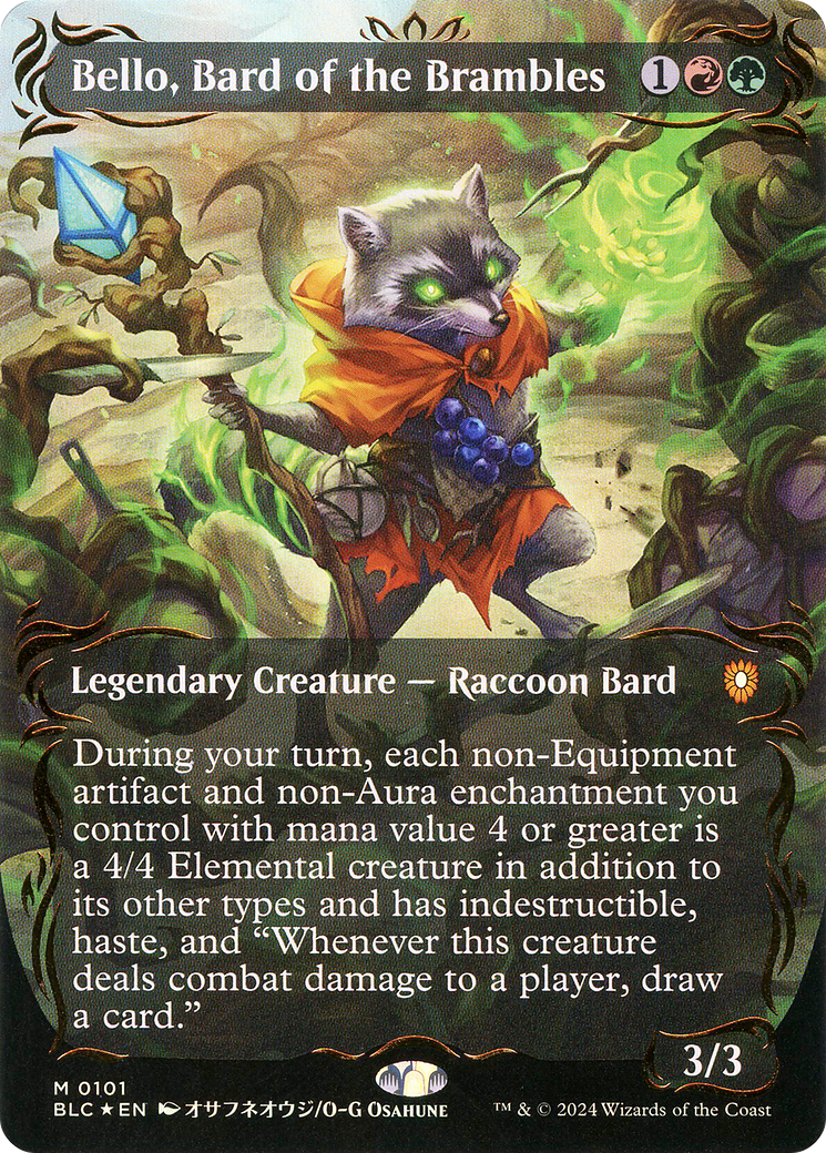 Bello, Bard of the Brambles (Borderless) (Raised Foil) [Bloomburrow Commander]-1