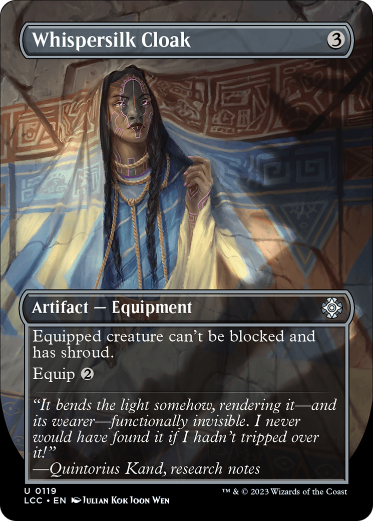 Whispersilk Cloak (Borderless) (LCC-119) - The Lost Caverns of Ixalan Commander (Borderless) Foil-1