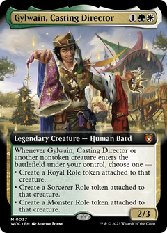 Gylwain, Casting Director (Extended Art) [Wilds of Eldraine Commander]-1