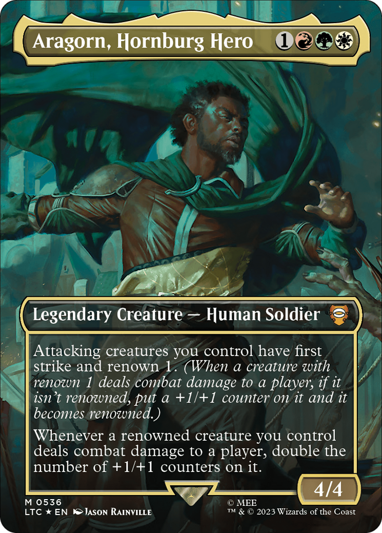 Aragorn, Hornburg Hero (Borderless) (Surge Foil) [The Lord of the Rings: Tales of Middle-Earth Commander]-1