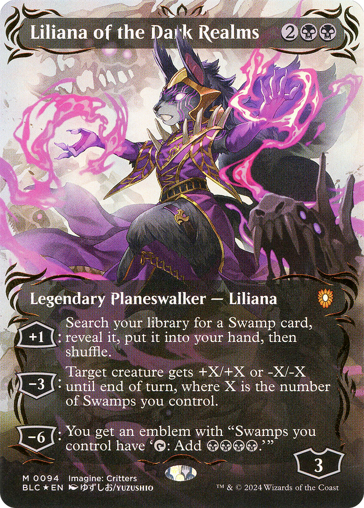 Liliana of the Dark Realms (Borderless) (Raised Foil) [Bloomburrow Commander]-1