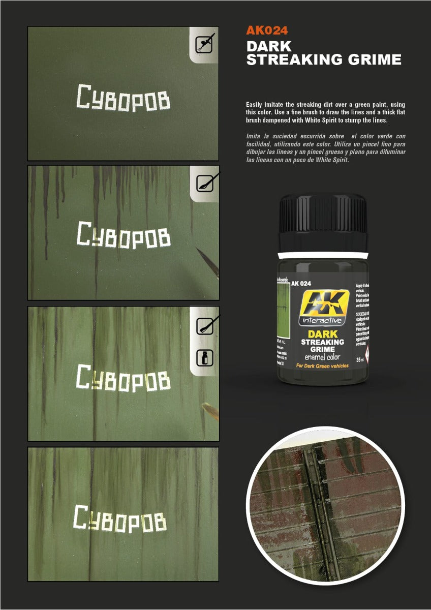 AK Interactive - Weathering Products - Streaking Grime for Dark Vehicles 35ml
