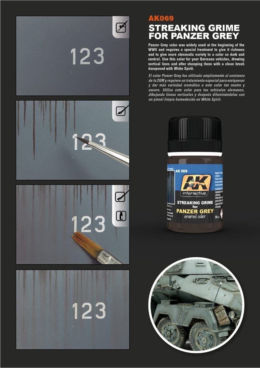 AK Interactive - Weathering Products - Streaking Grime for Panzer Grey Vehicles 35ml