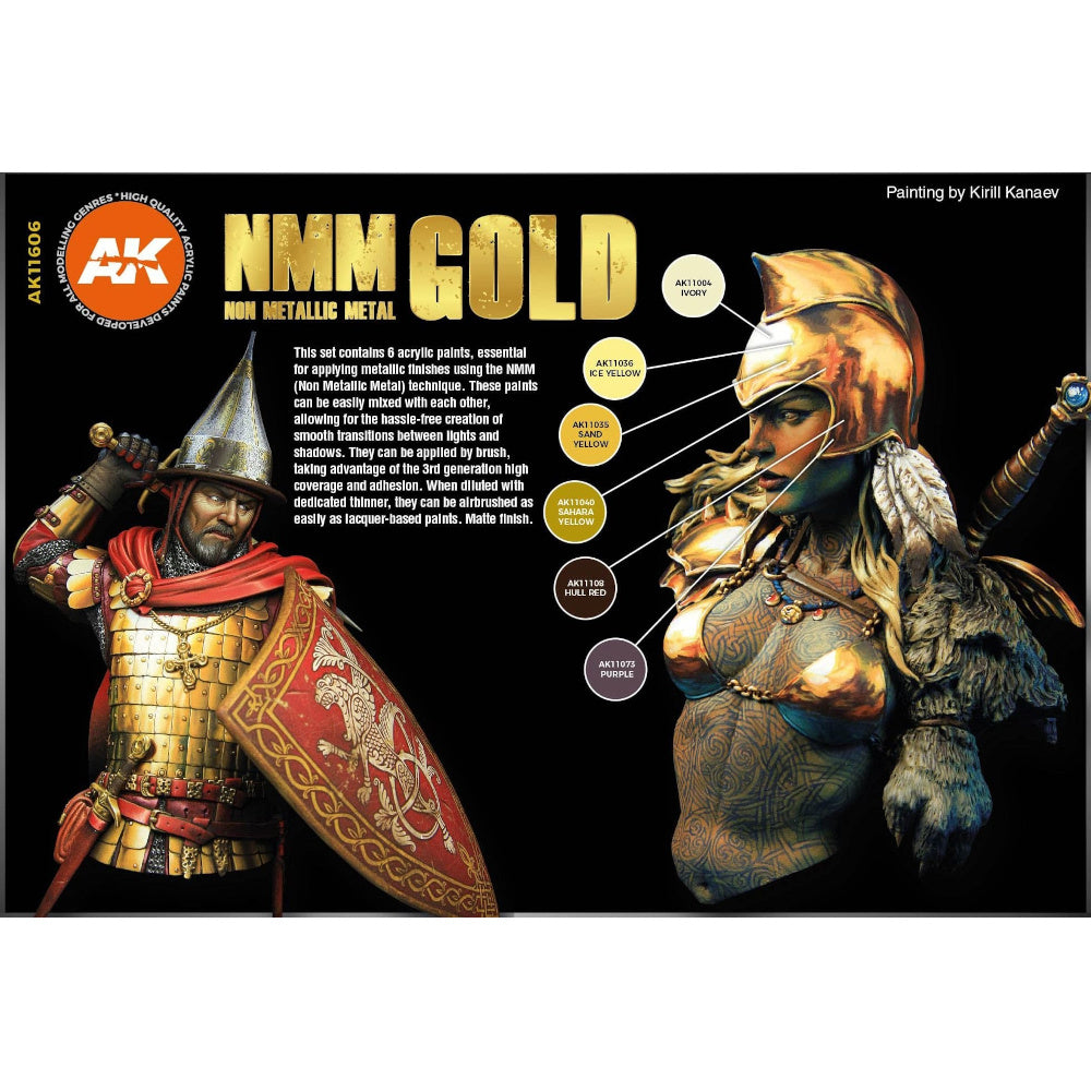 AK Interactive - 3 Gen Sets - Non Metallic Metal - Gold