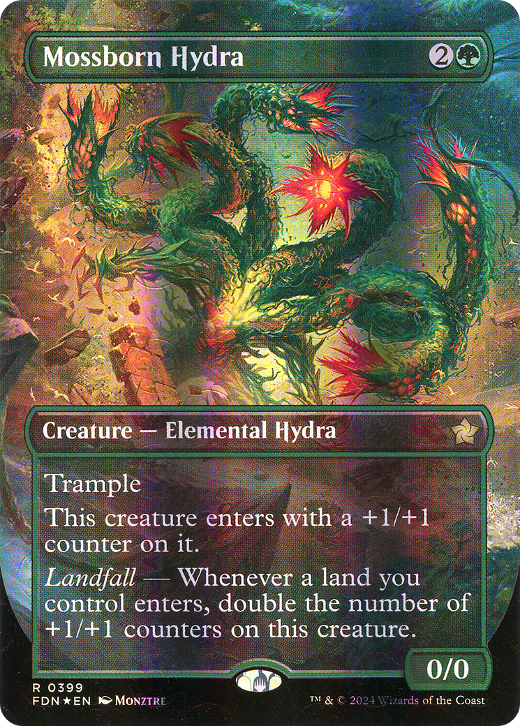 Mossborn Hydra (Borderless) (Mana Foil) [Foundations]-1