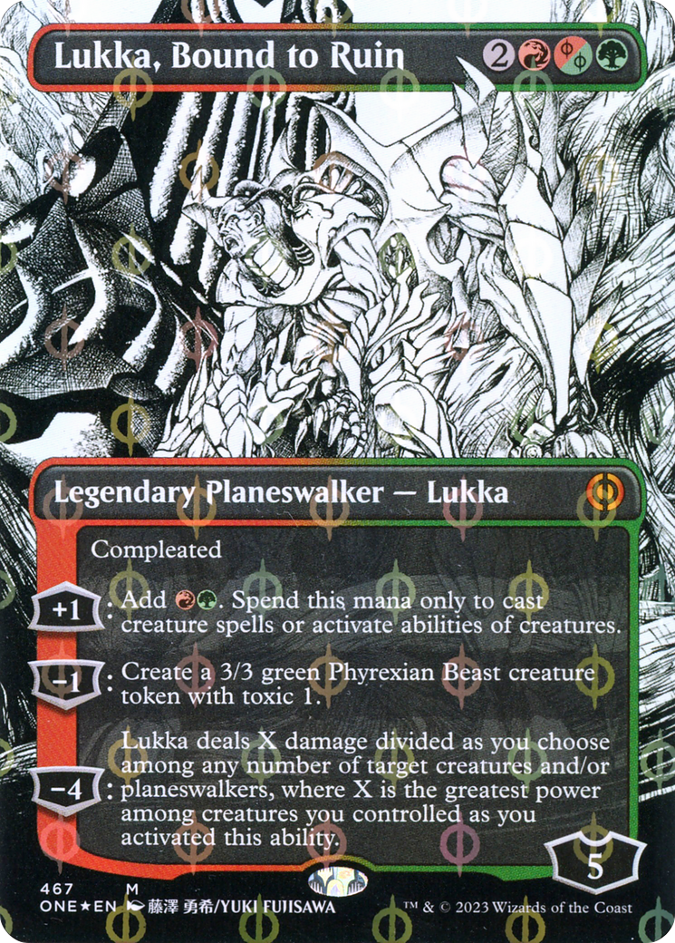 Lukka, Bound to Ruin (Borderless Manga Step-and-Compleat Foil) [Phyrexia: All Will Be One]-1