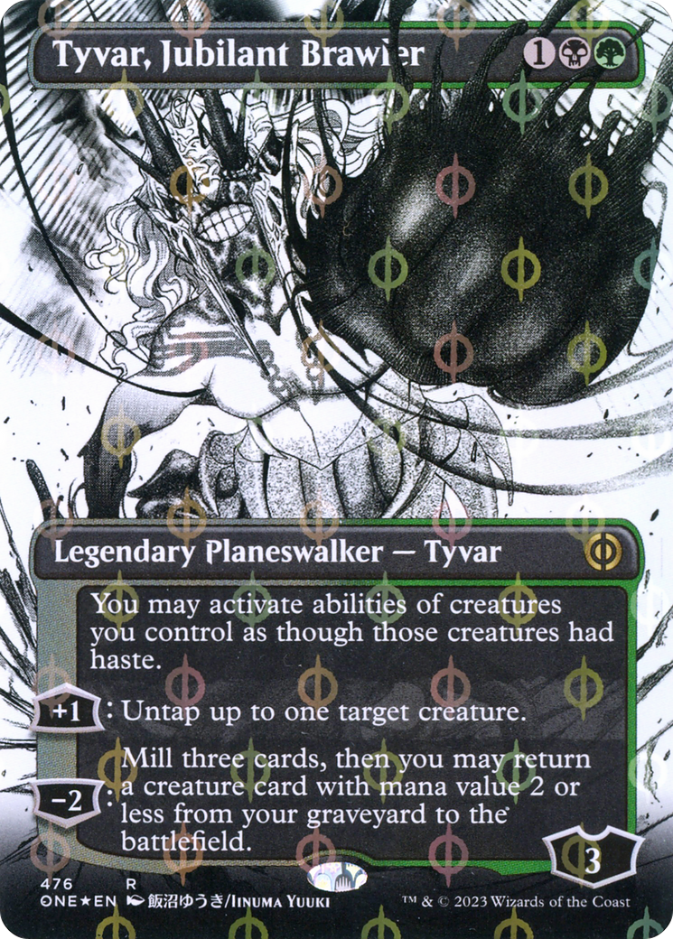 Tyvar, Jubilant Brawler (Borderless) (Step-and-Compleat Foil) (ONE-476) - Phyrexia: All Will Be One: (Showcase) (Borderless) Foil-1