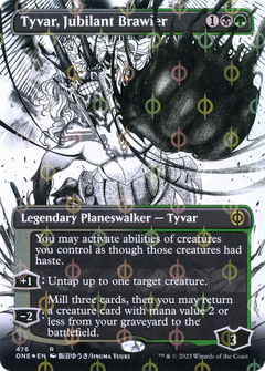 Tyvar, Jubilant Brawler (Borderless) (Step-and-Compleat Foil) (ONE-476) - Phyrexia: All Will Be One: (Showcase) (Borderless) Foil-1