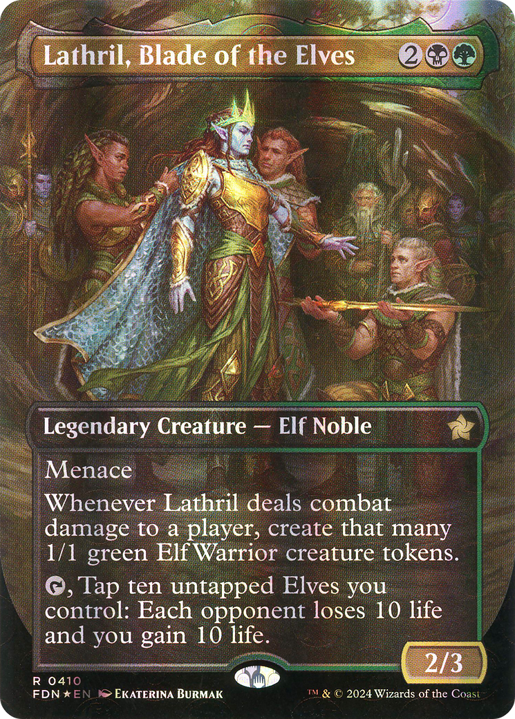 Lathril, Blade of the Elves (Borderless) (Mana Foil) [Foundations]-1