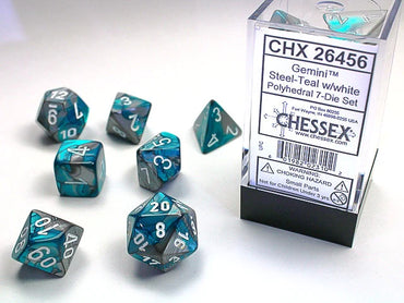 Chx Mini Dice 20656: Gemini Steel-Teal/ White 7-Die Set