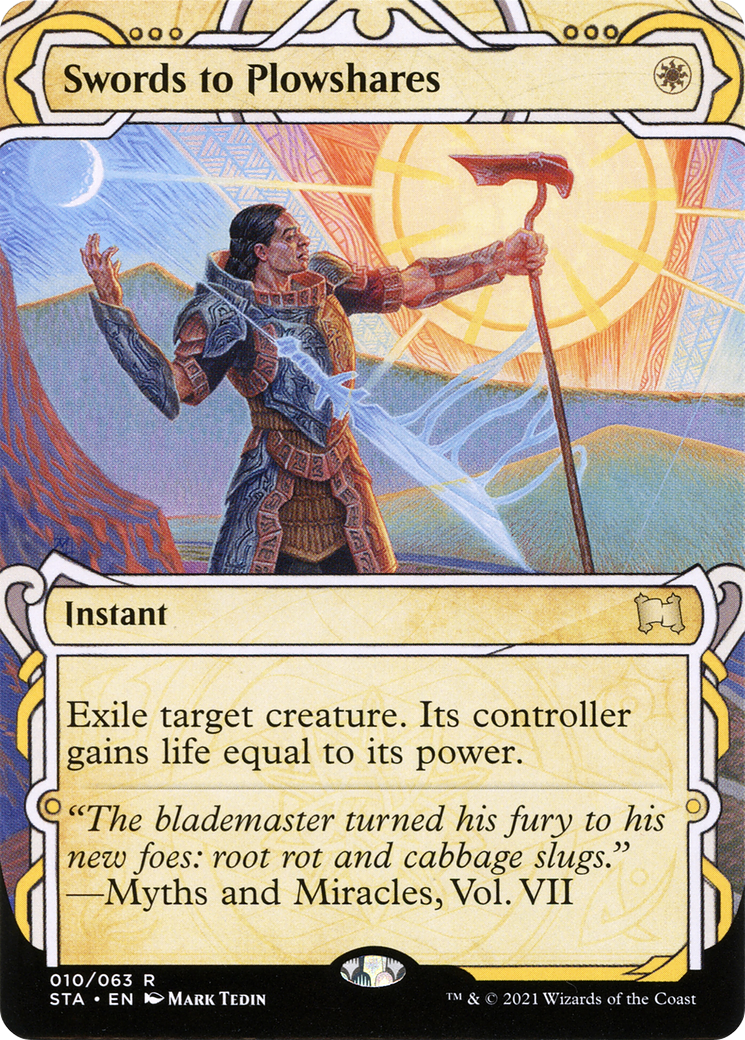 Swords to Plowshares (STA-010) - Strixhaven Mystical Archive: (Showcase) (Borderless) Etched Foil-1