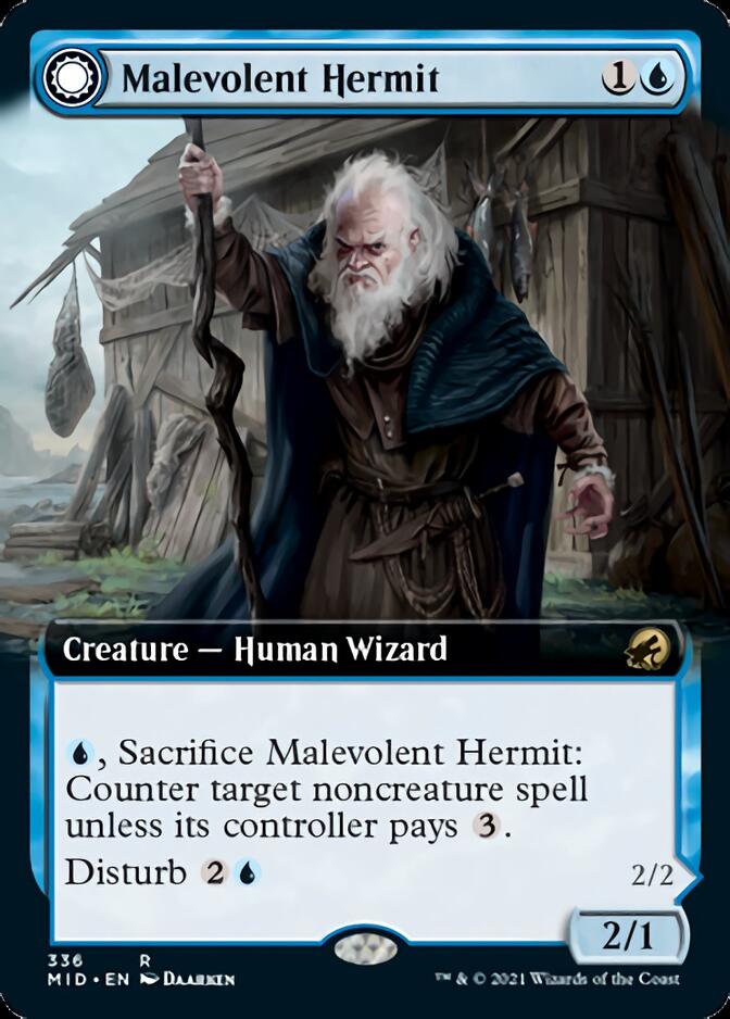 Malevolent Hermit // Benevolent Geist (Extended Art) [Innistrad: Midnight Hunt]-1