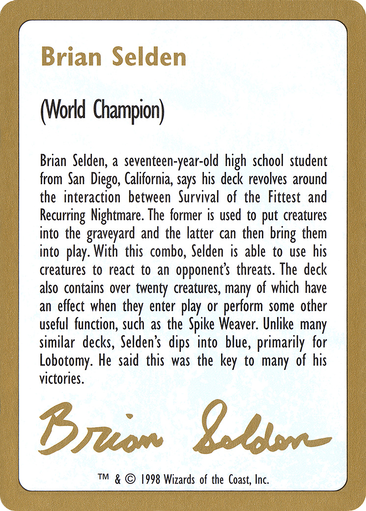 1998 Brian Selden Biography Card (WCD-) - World Championship Decks 1998-1