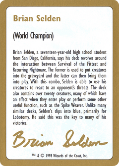 1998 Brian Selden Biography Card (WCD-) - World Championship Decks 1998-1