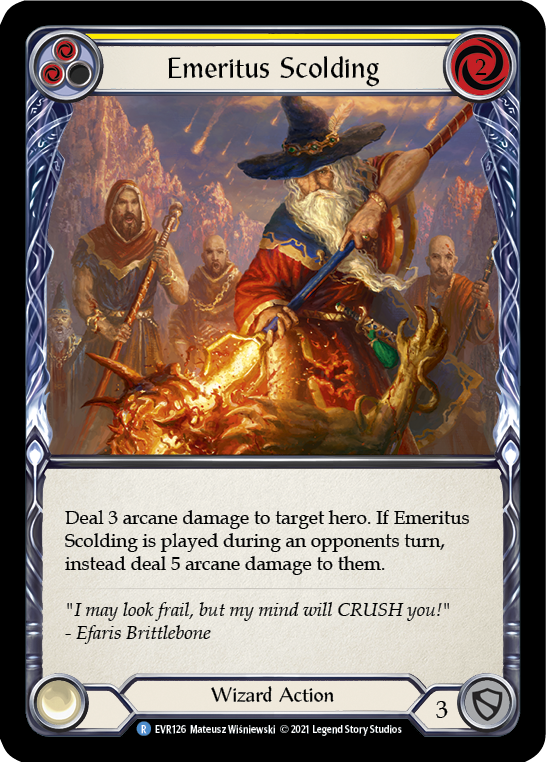 Emeritus Scolding (Yellow) [EVR126] (Everfest)  1st Edition Rainbow Foil