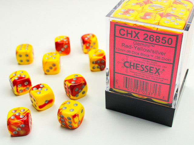 CHX D6 Gemini 12mm d6 Red-Yellow/silver Dice Block-1