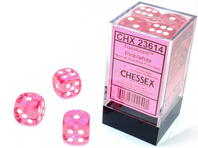 CHX D6 Translucent 16mm d6 Pink/white Dice Block (12 dice)-1