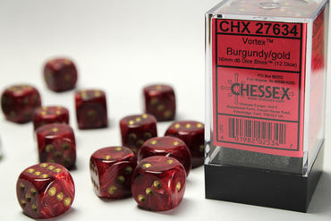 CHX D6 Vortex 16mm d6 Burgundy/gold Dice Block (12 dice)