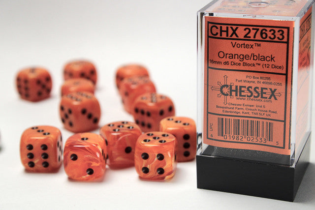 CHX D6 Vortex 16mm d6 Orange/black Dice Block (12 dice)-1