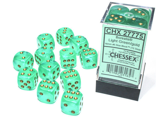 CHX D6 Dice Borealis 16mm Light Green/Gold-1