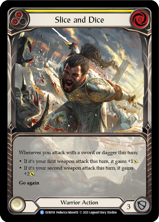 Slice and Dice (Yellow) [EVR058] (Everfest)  1st Edition Extended Art Rainbow Foil-2