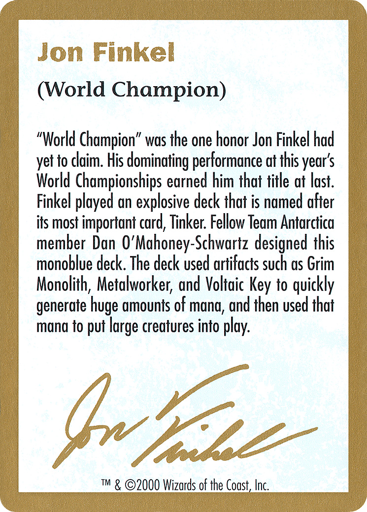 2000 Jon Finkel Biography Card (WCD-) - World Championship Decks 2000-1