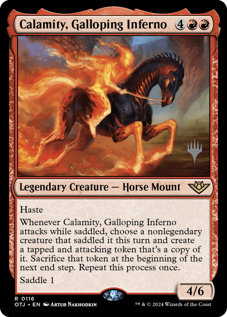 Calamity, Galloping Inferno (Promo Pack) [Outlaws of Thunder Junction Promos]-1