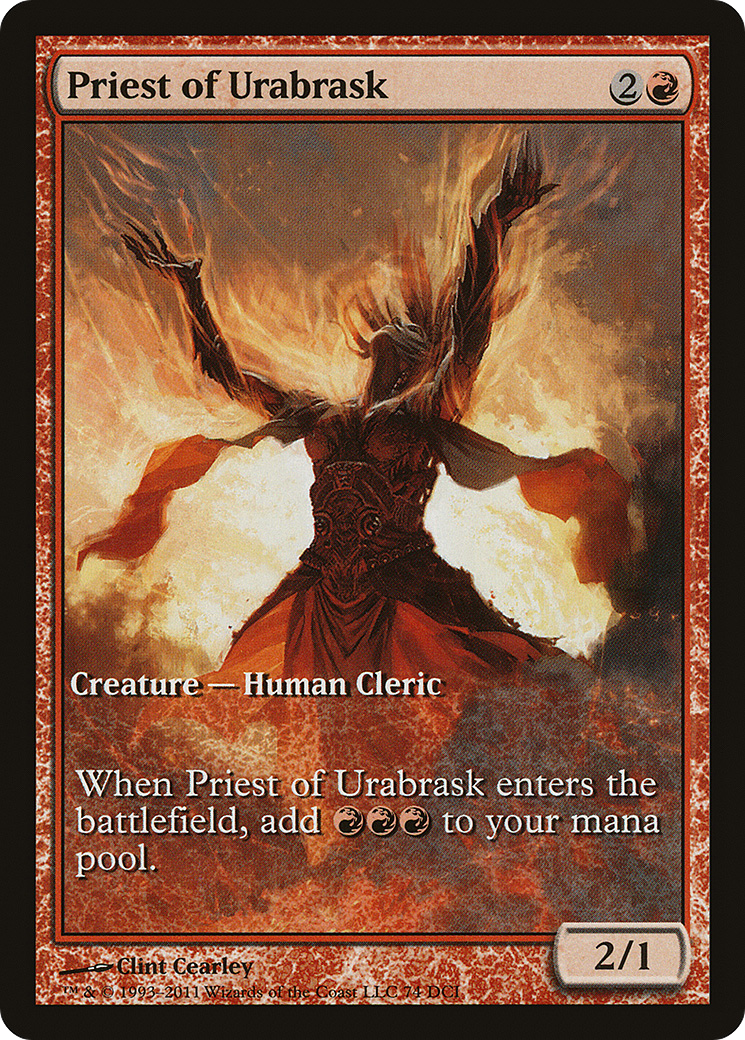 Priest of Urabrask (Game Day) (Full Art) [New Phyrexia Promos]-1