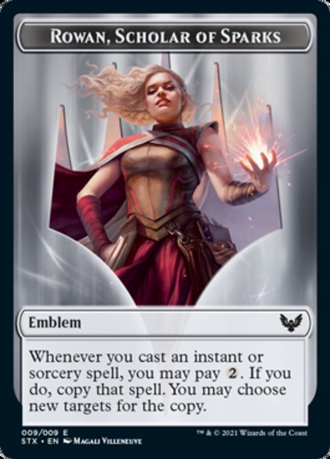 Rowan, Scholar of Sparks Emblem [Strixhaven: School of Mages Tokens]-1