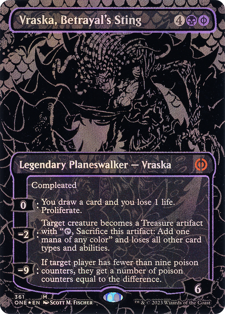 Vraska, Betrayal's Sting (Oil Slick Raised Foil) (ONE-361) - Phyrexia: All Will Be One (Borderless) Foil-1