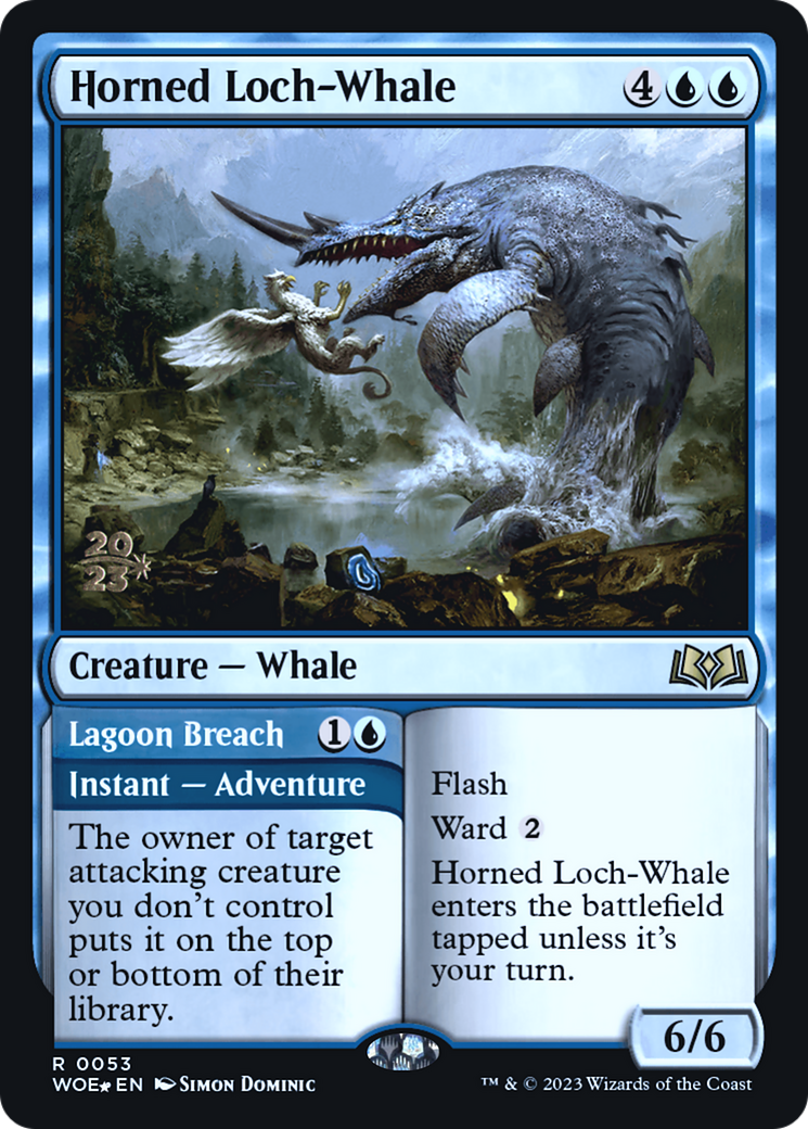 Horned Loch-Whale // Lagoon Breach [Wilds of Eldraine Prerelease Promos]-3