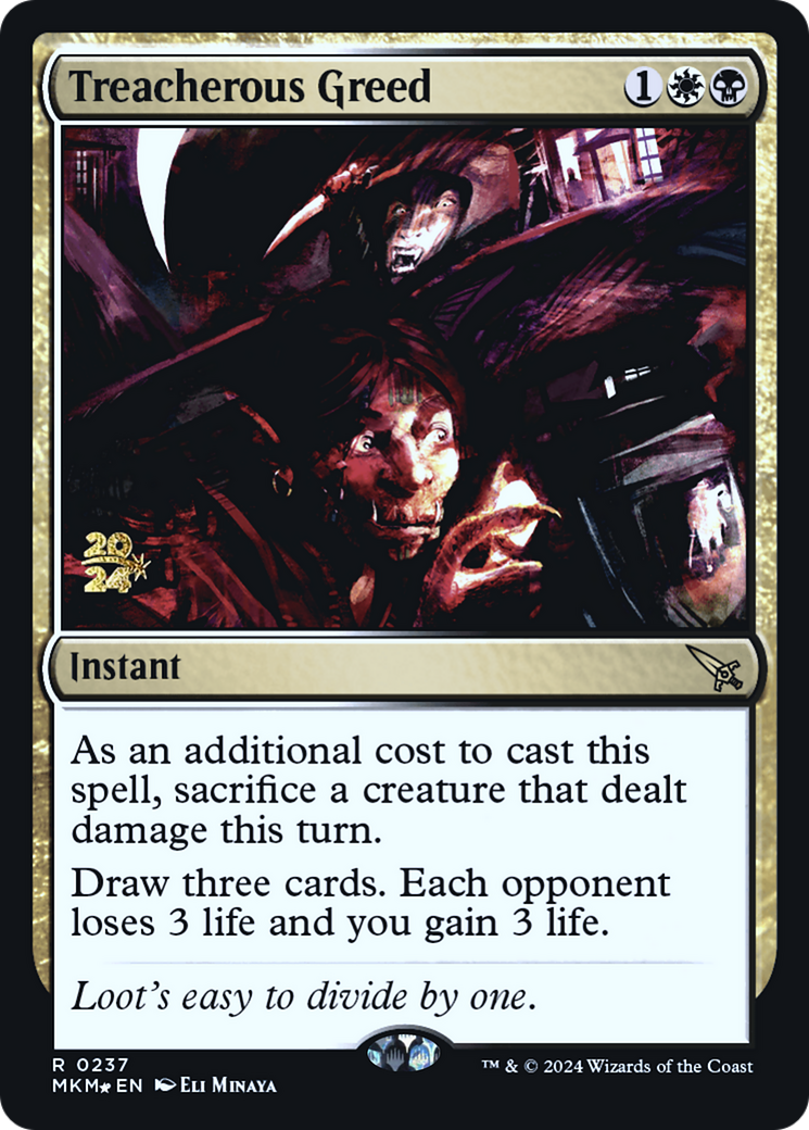 Treacherous Greed (PRE-237) - Murders at Karlov Manor Promos Foil-1